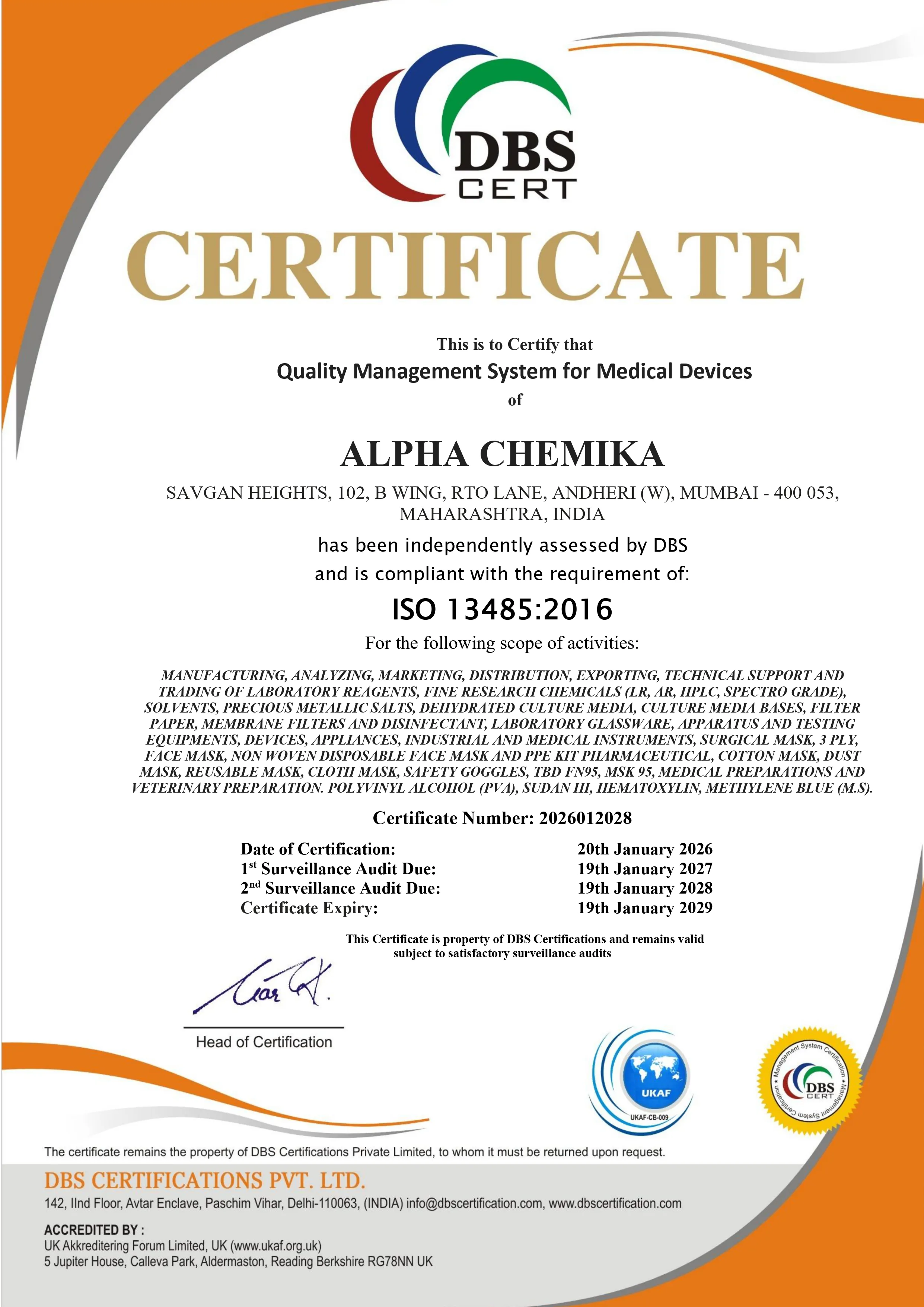 ISO 13485:2016 Quality Management System for Medical Devices