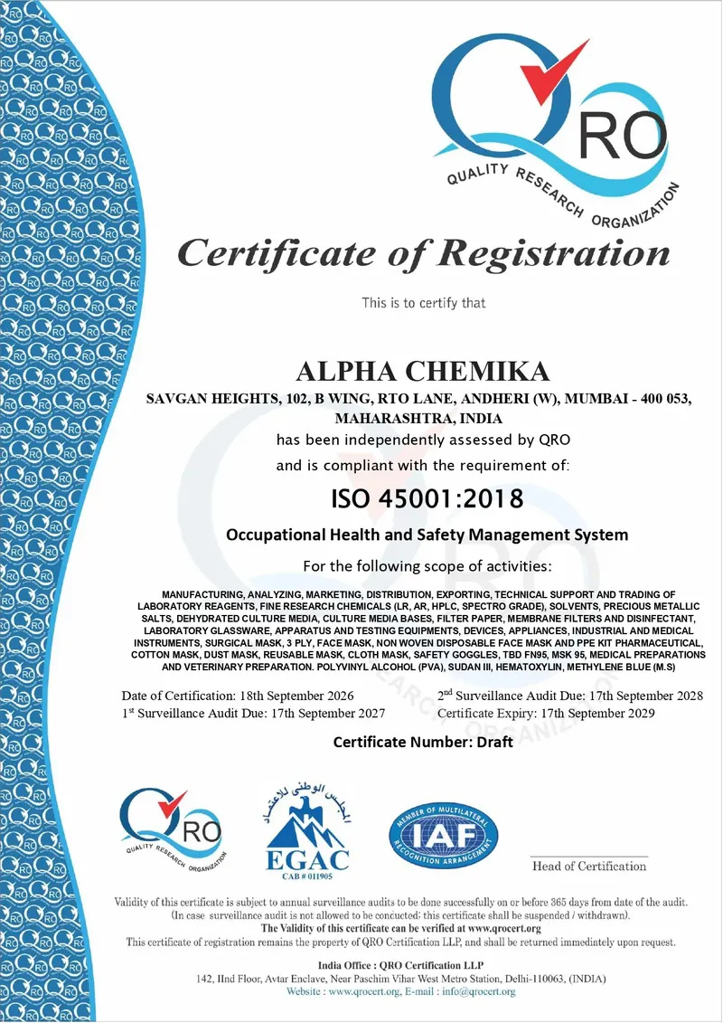 Alpha Chemika certification